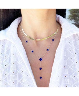 Lapis Clover Station Lariat Necklace 14K Gold