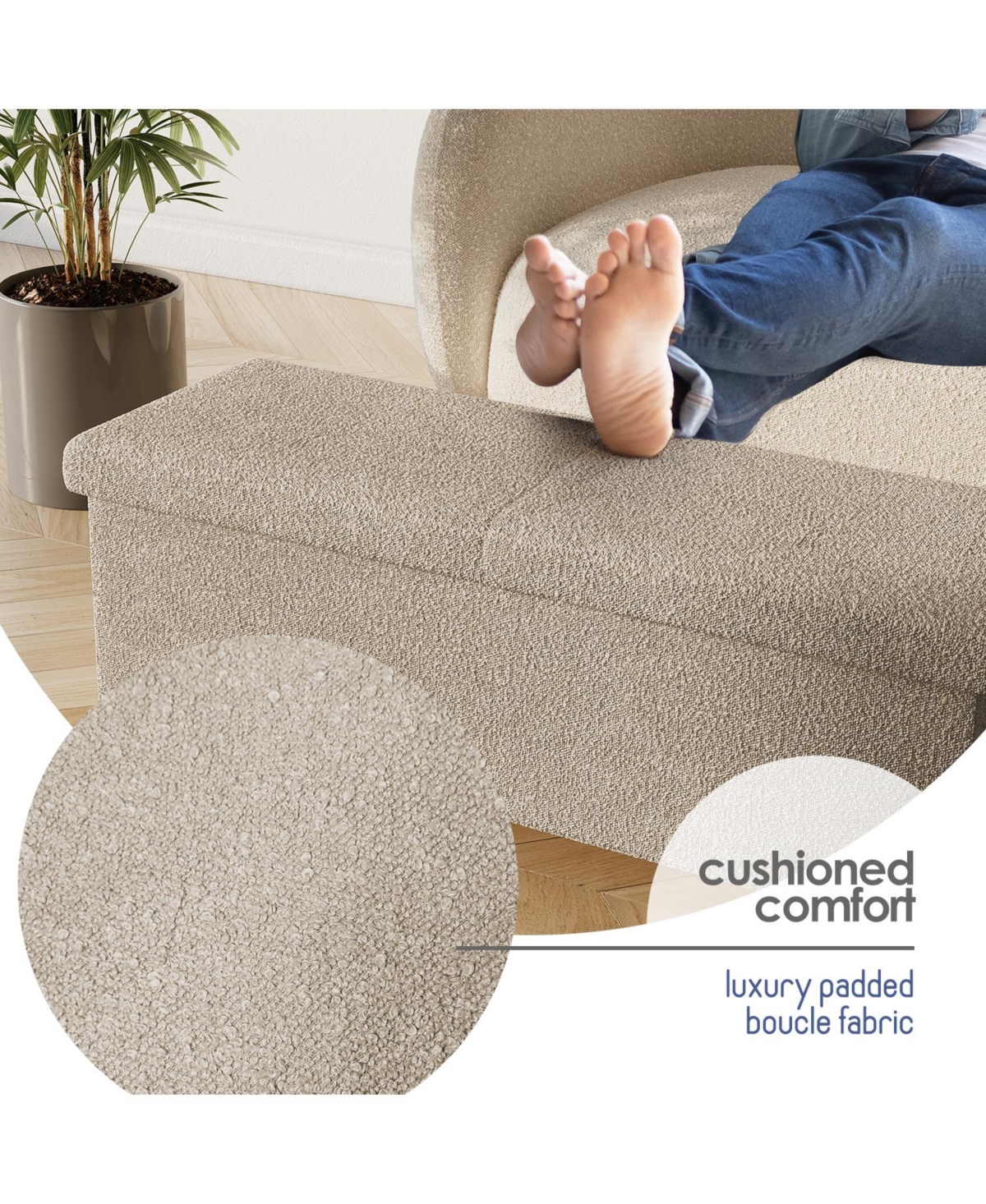 Rectangular Boucle Ottoman Storage Bench – Modern Foot Stool