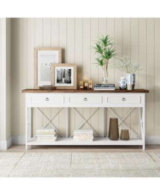 70.8" Console Table with 3 Drawers, Farmhouse Entryway Table with Storage Shelf, Narrow Long Sofa Foyer Table for Entryway, Hallway
