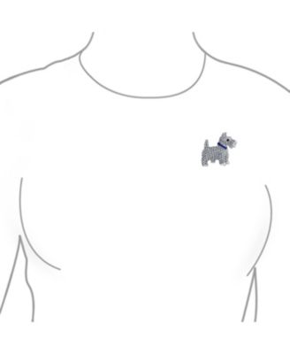 Large Statement Blue Crystal Westie Dog Brooch Pin Silver Tone 1.3 Inch