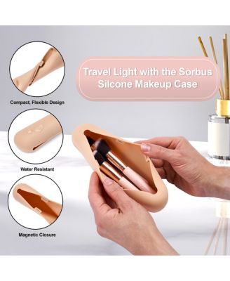 2 Pack Travel Cosmetic Makeup Brush Holder - Portable & Waterproof Silicone Organizer