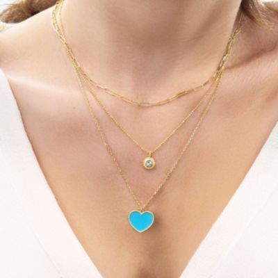Aquamarine Beaded Bezel Necklace 14K Gold