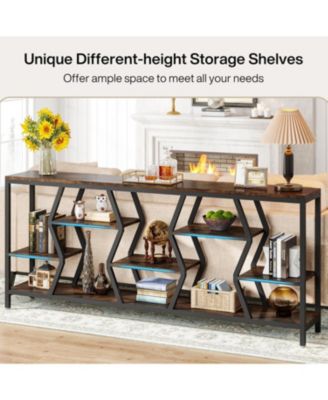 70.9 Inches Sofa Console Table with 4 Tier Wood Storage Shelves, Industrial Extra Long Narrow Entryway Accent Tables for Hallway, Living Room, Foyer (Rustic Brown)