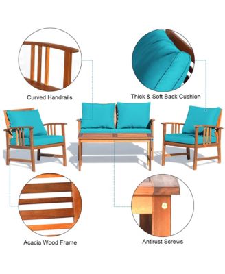 8PCS Wooden Patio Furniture Set Table Sofa Chair Cushioned Garden