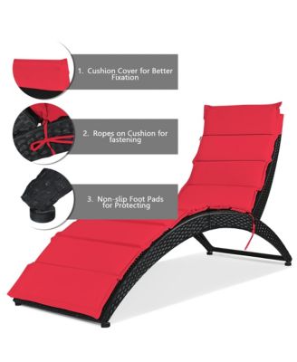 2PCS Folding Patio Rattan Lounge Chair Chaise Cushioned Portable Garden Lawn