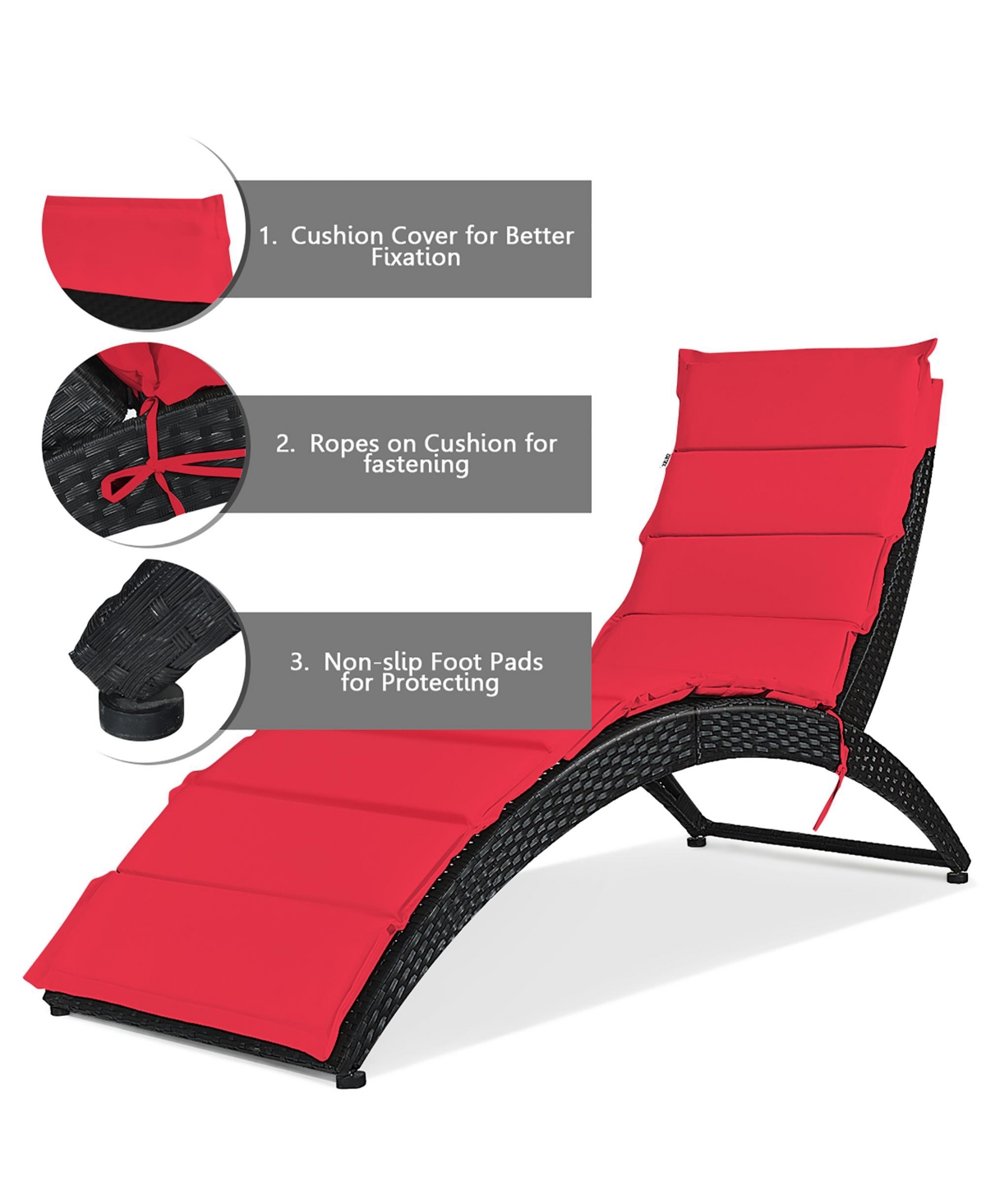 2PCS Folding Patio Rattan Lounge Chair Chaise Cushioned Portable Garden Lawn