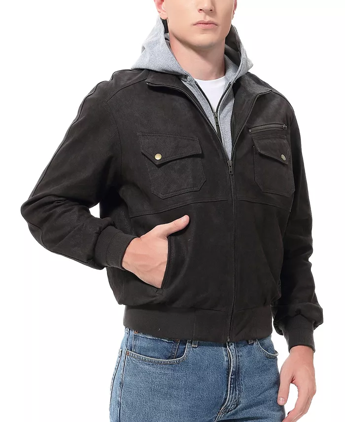 Men Civic Distressed Leather Bomber Jacket - thumbnail 8