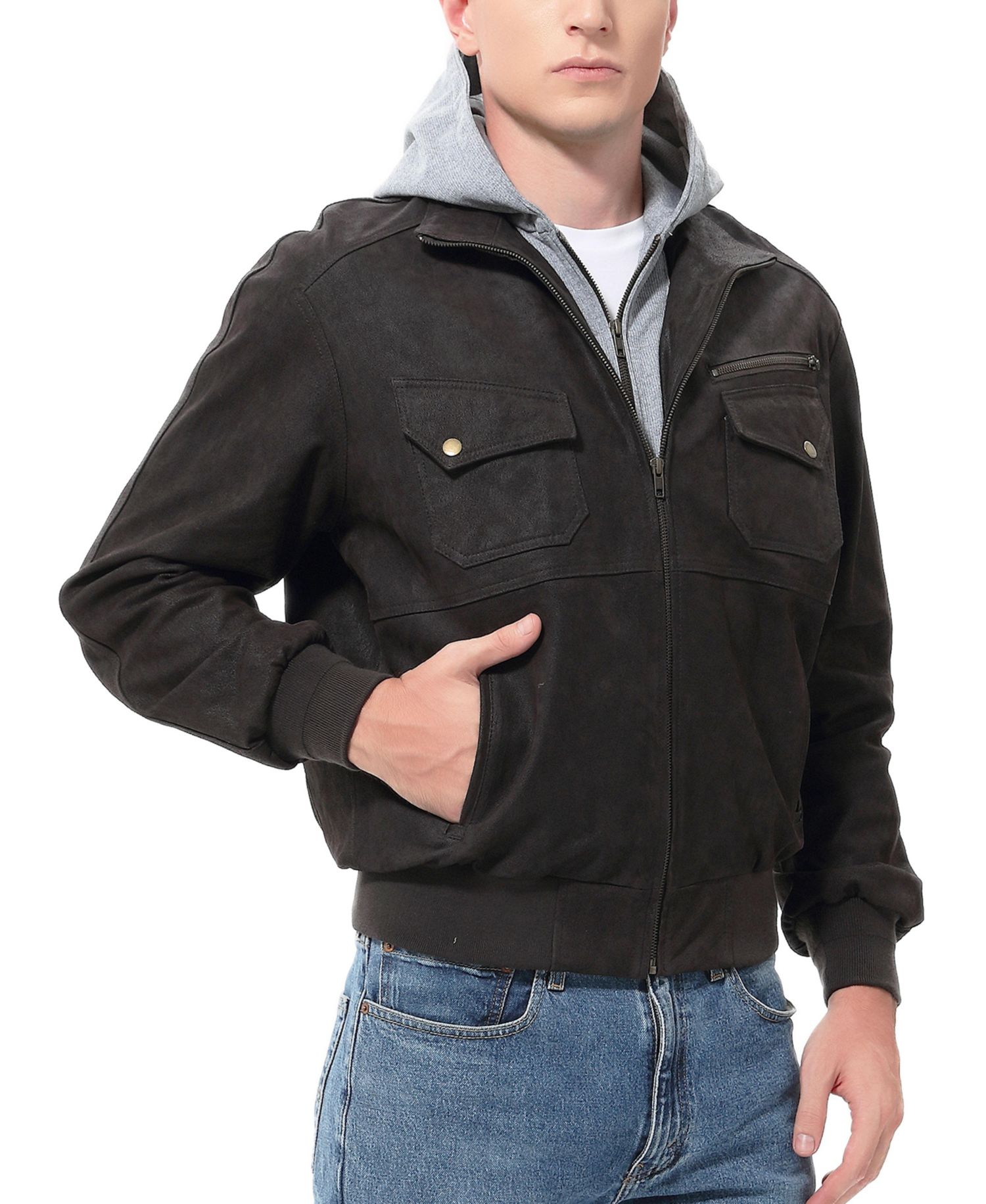 Men's Civic Distressed Leather Bomber Jacket