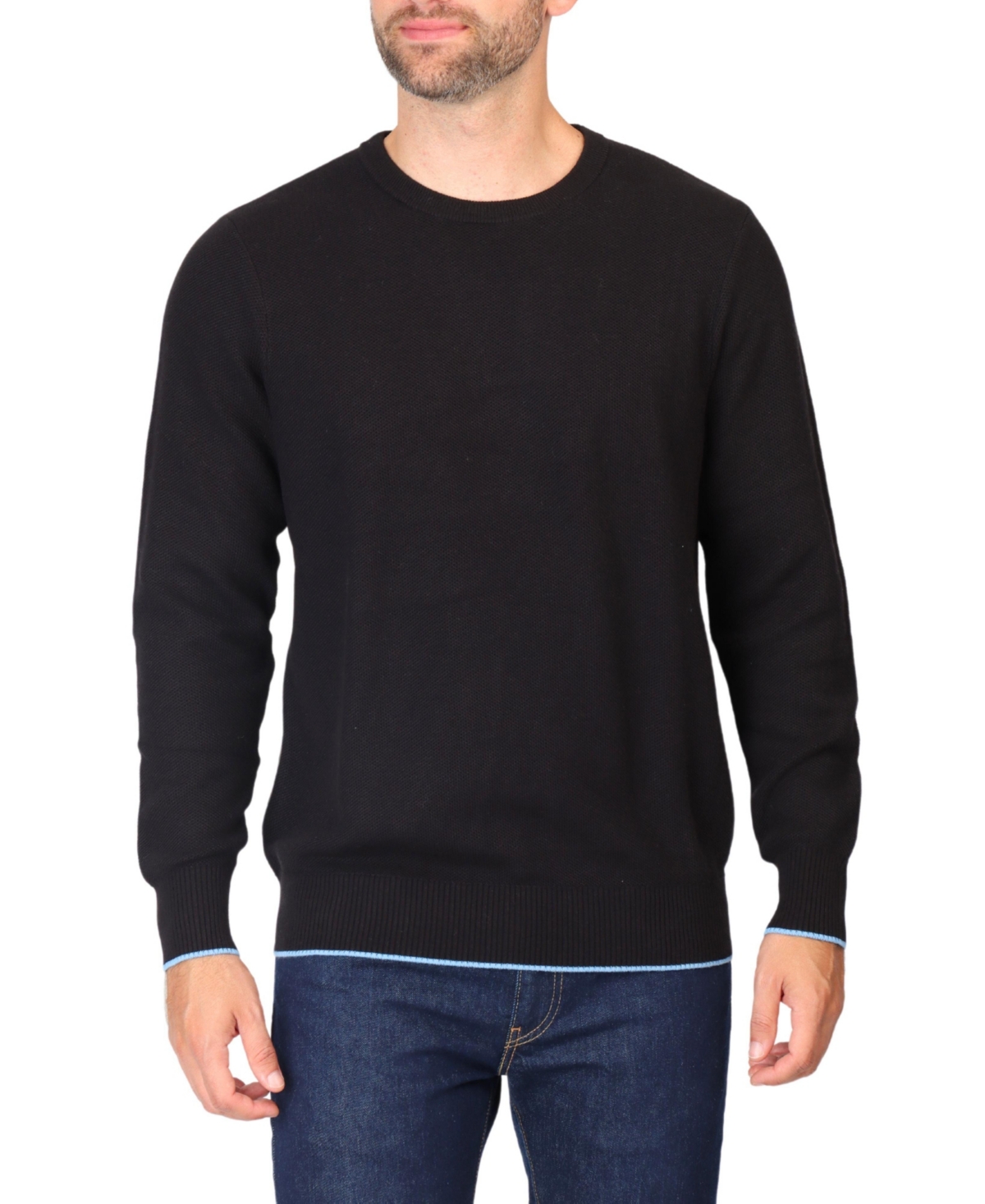 Textured Waffle Crew Neck Sweater - Lt blue