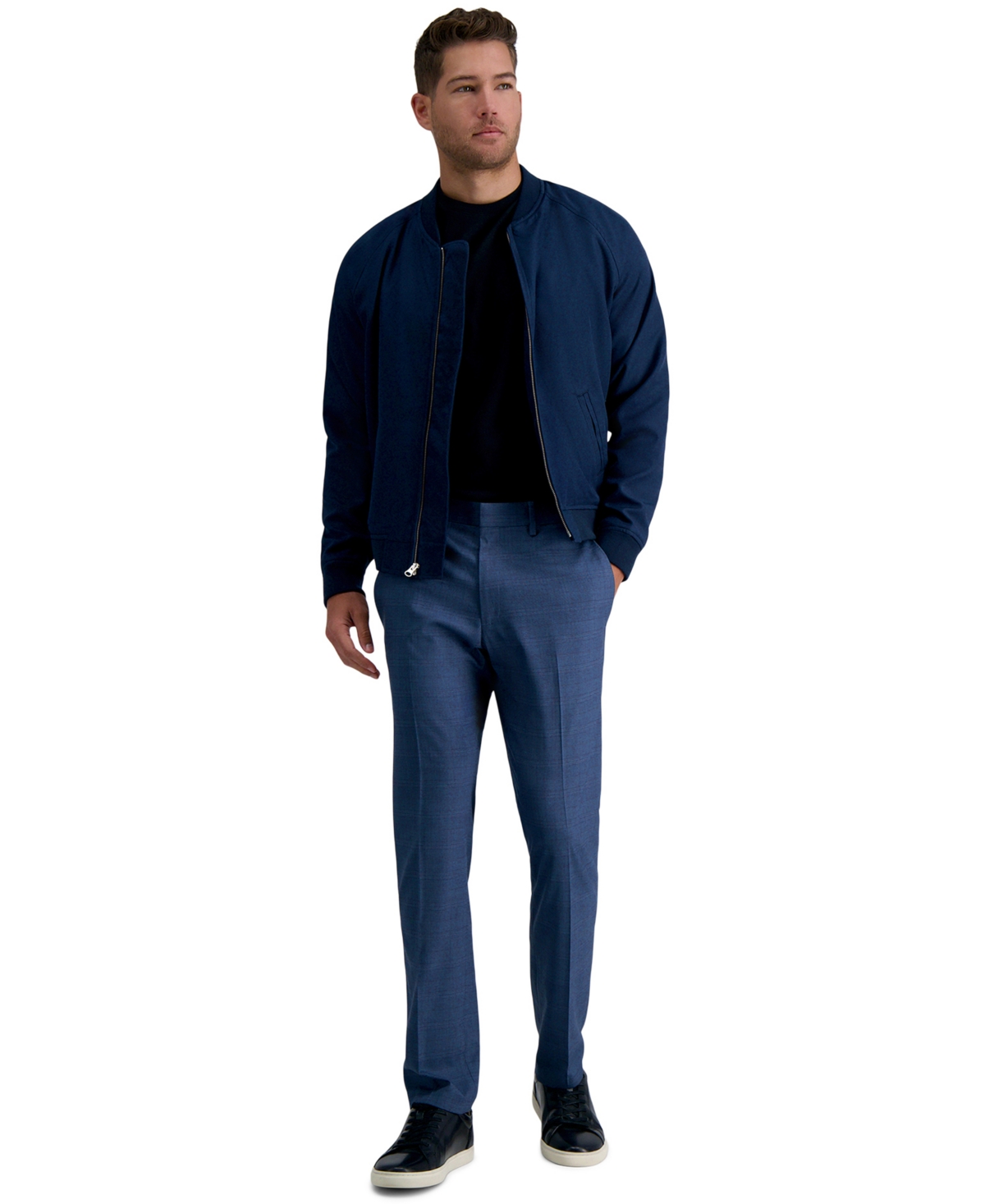 Men's Slim-Fit Stretch Check Dress Pants - Khaki