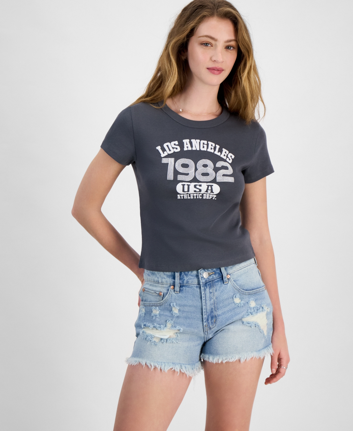 Juniors' Los Angeles 1982 Graphic Rib T-Shirt - Turbulence