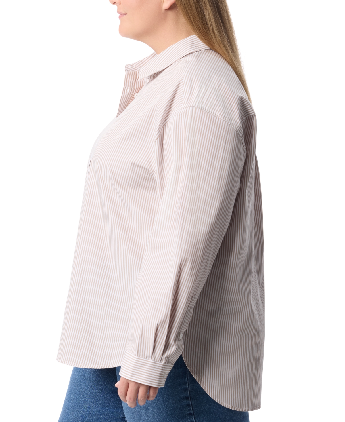 Gloria Vanderbilt Plus Size Amanda Popover Blouse In Naval Stripe Flaxen Wheet