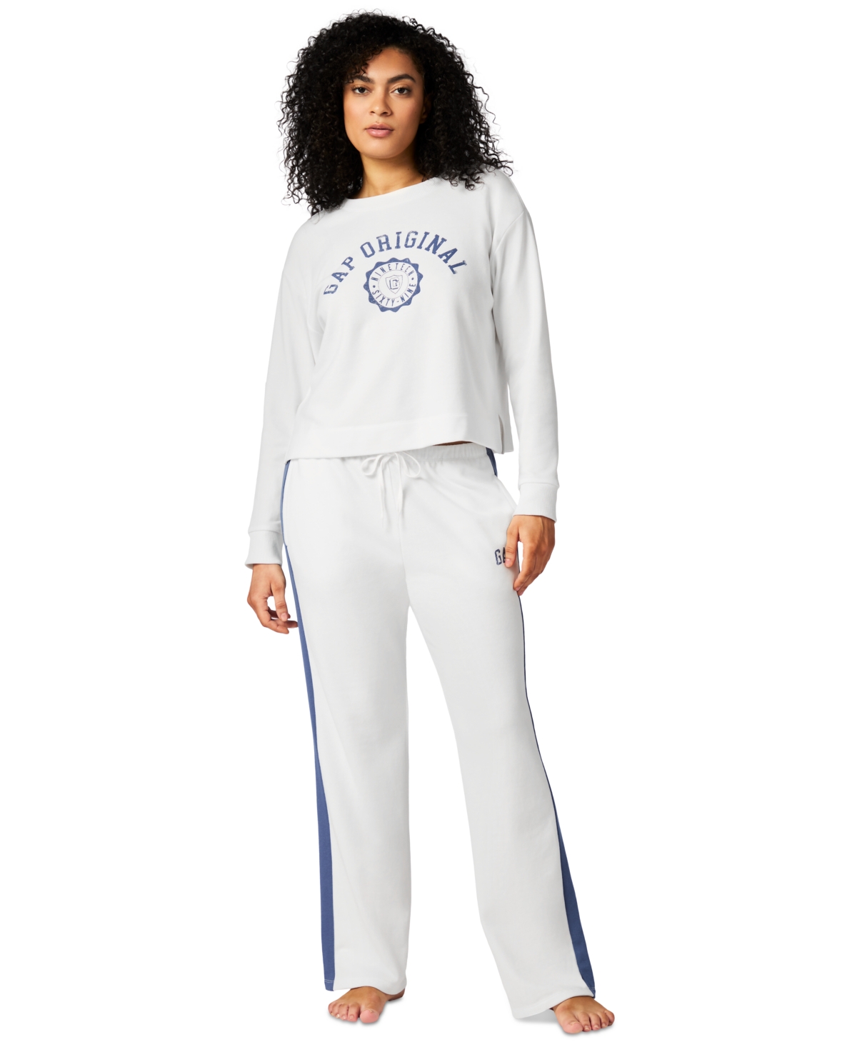 Shop Gap Women's Logo French Terry Drawstring Pajama Pants In White Colorblock