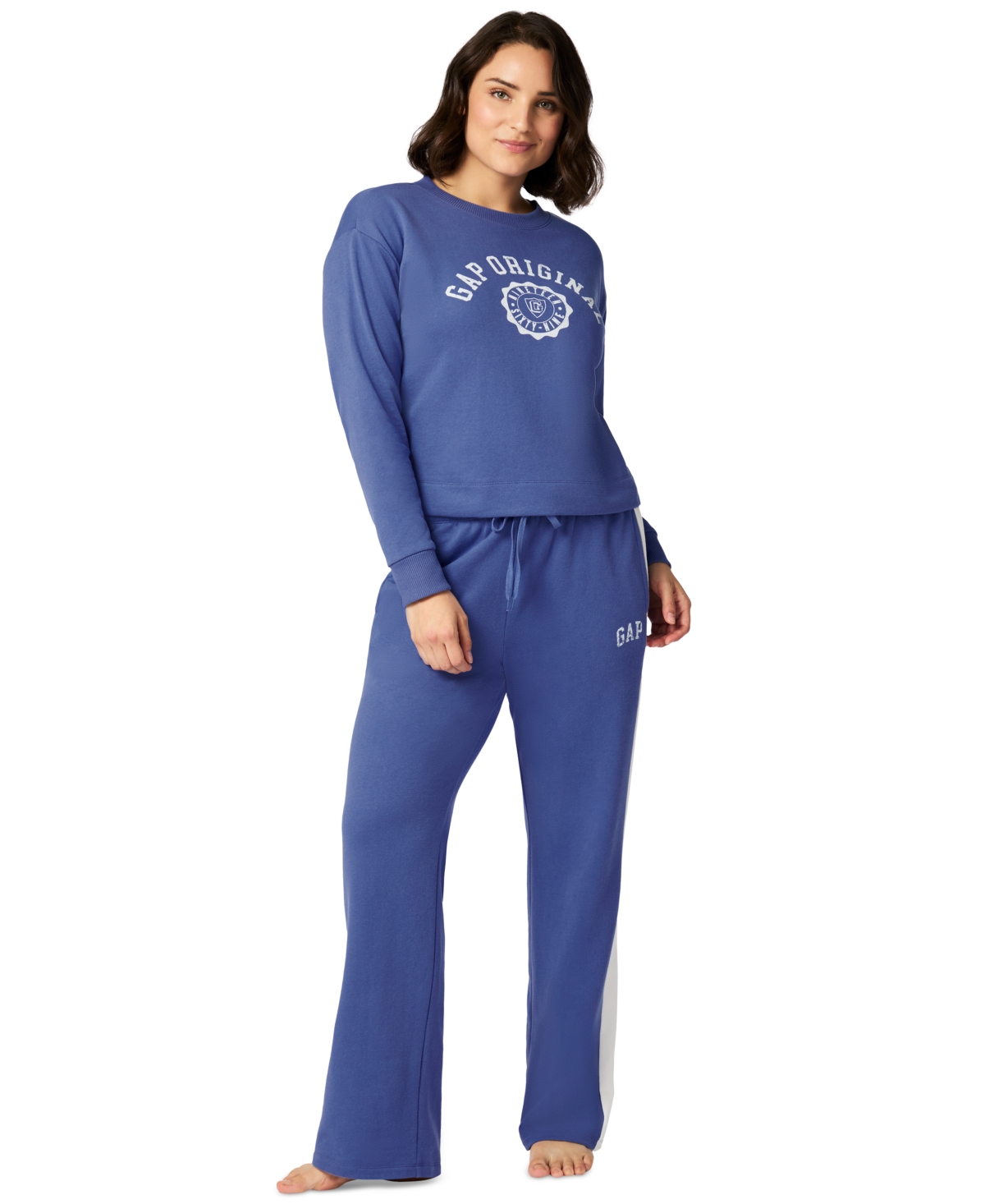 Gap Women's French Terry Crewneck Logo Pajama Top In Blue Colorblock