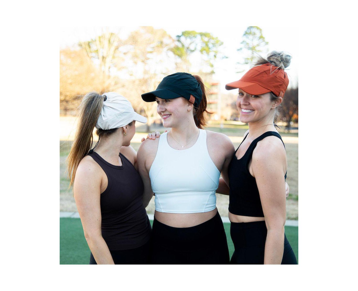 Women's Adjustable High Ponytail Running Hat - Black
