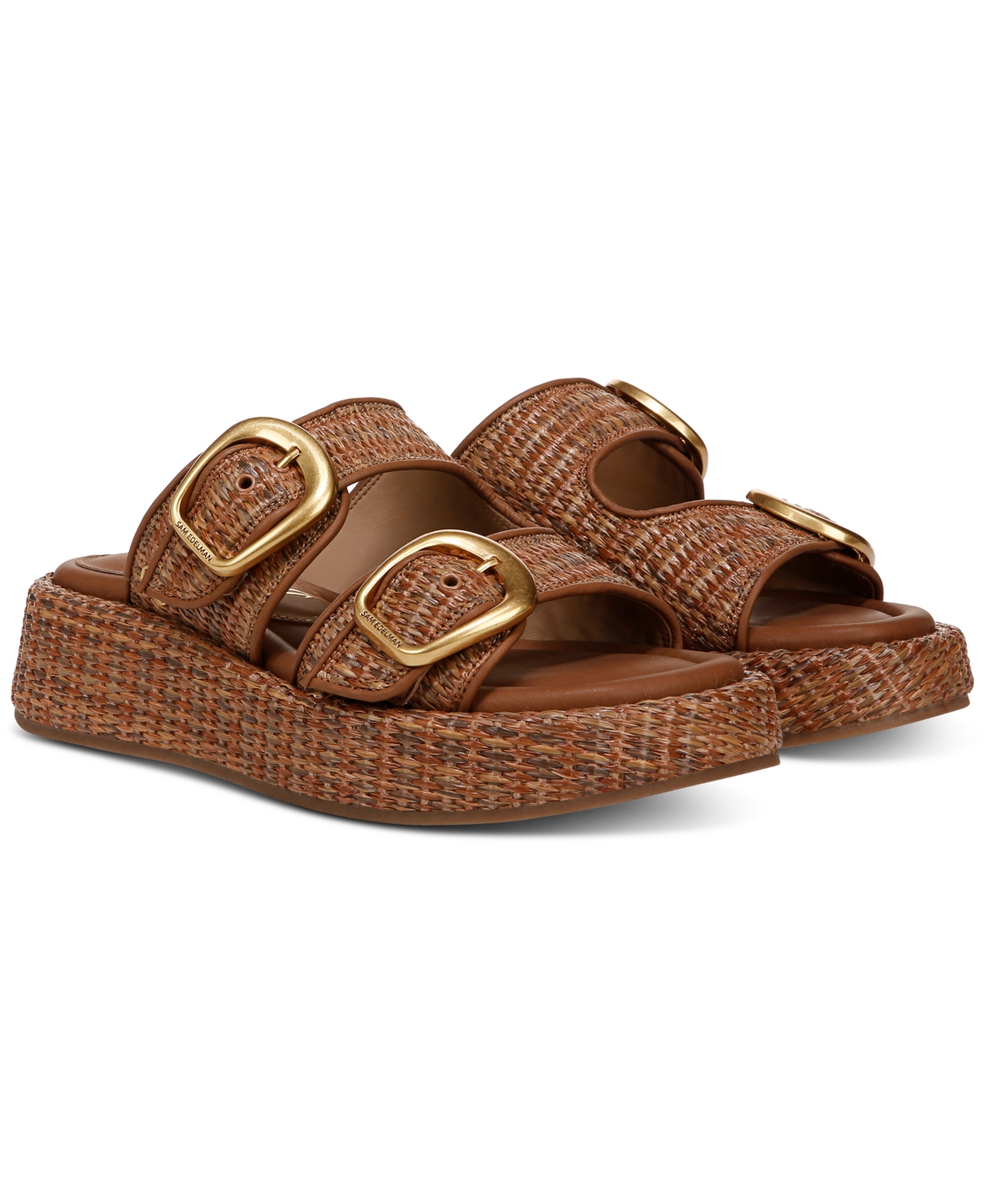 Sam Edelman Nerissa Two-strap Platform Sandal In Cuoio Brown Faux Raffia