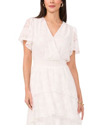 Women's Jacquard Smocked Waist Tiered Midi Dress