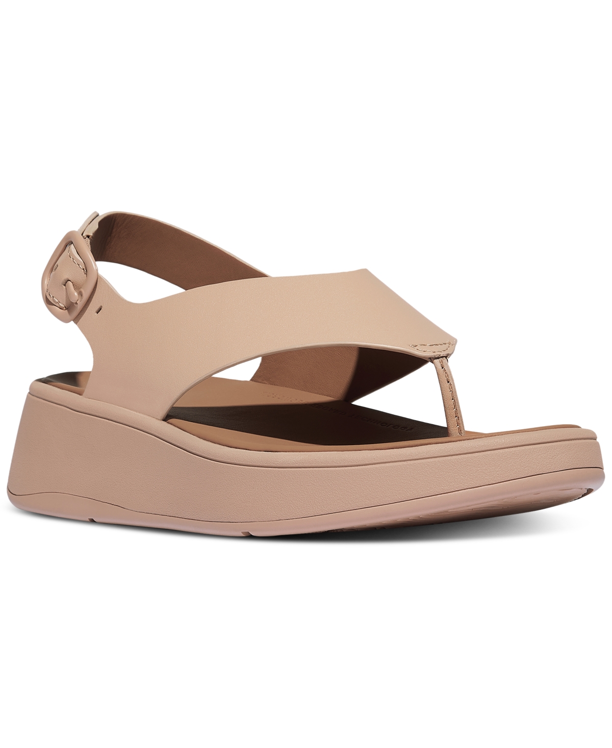 Women's F-Mode Leather Flatform Back Strap T-Post Sandals - Classic Beige