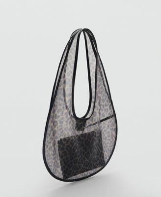 MANGO Women's Semi Sheer Leopard Handbag