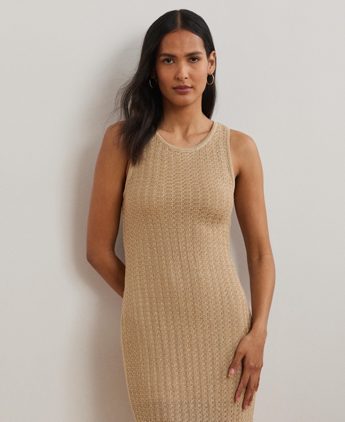 Shop Ralph Lauren Women's Pointelle-knit Sleeveless Sweater Dress In Sand Dune