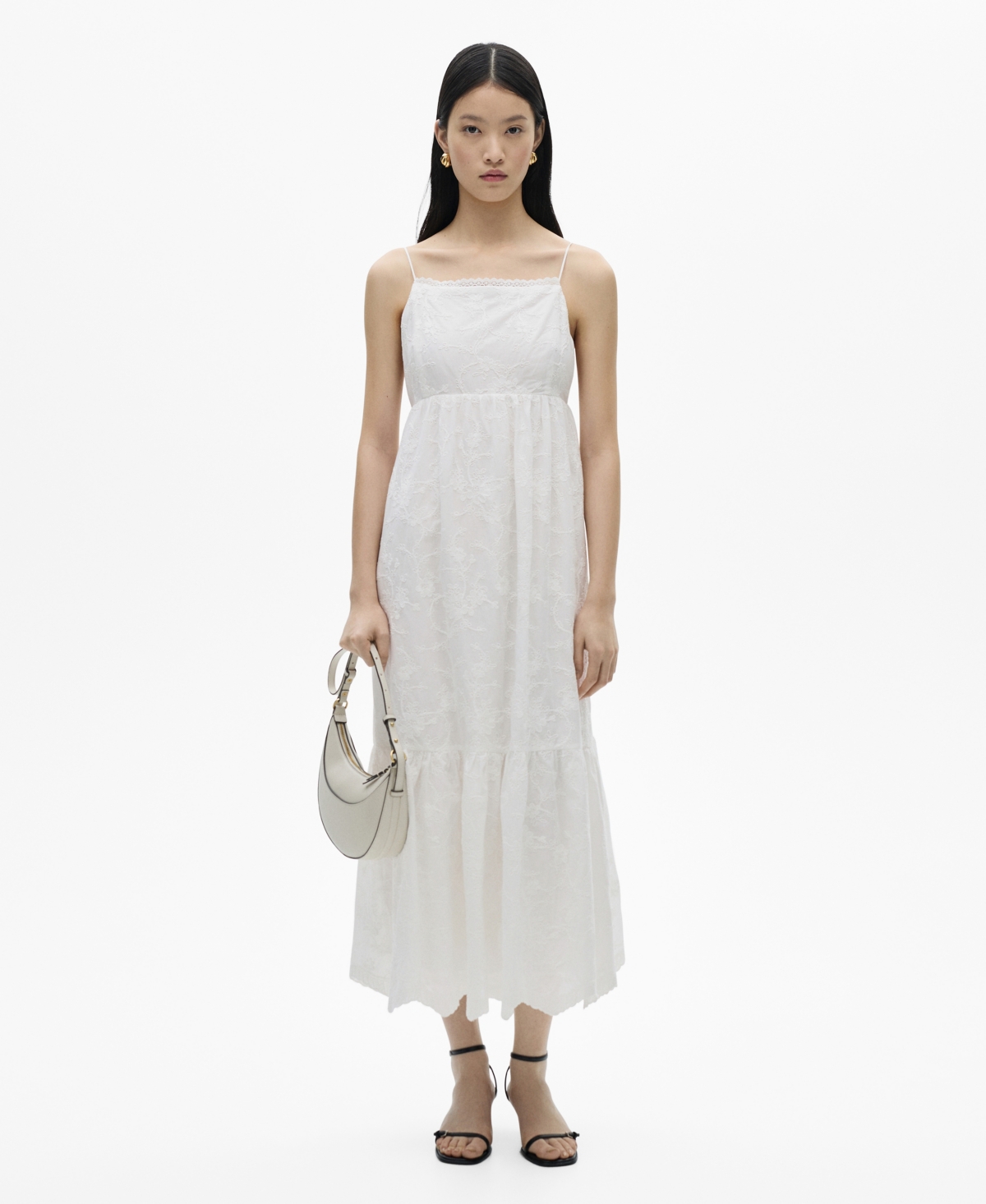 MANGO WOMEN'S FLORAL EMBROIDERED STRAP DRESS 
