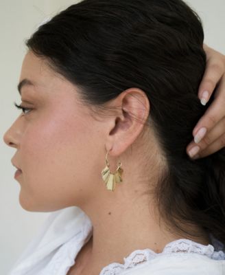 Gold Tone Sayuri Ginkgo Leaf Hoop Earrings