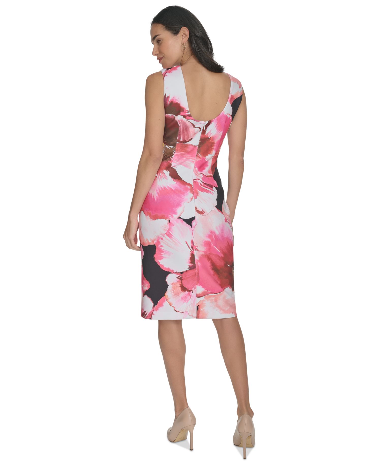 Women's Boat-Neck Sleeveless Scuba Sheath Dress