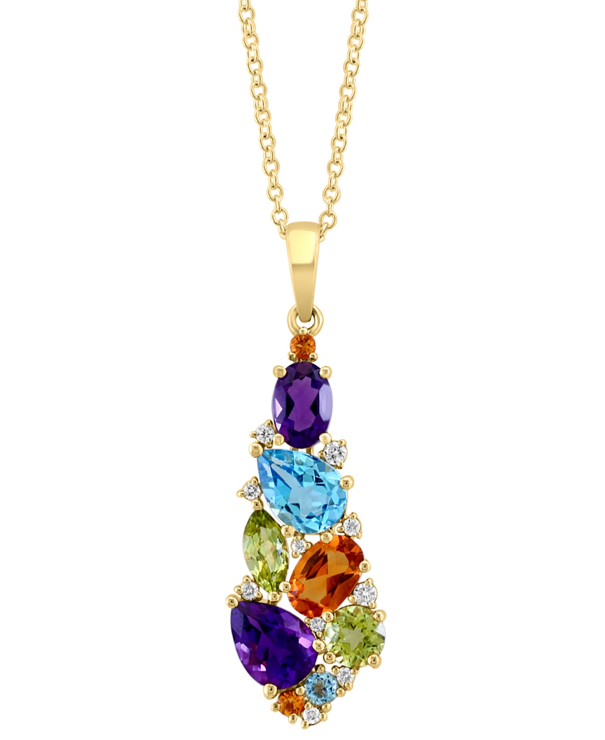 Effy Multi-Gemstone (2-3/4 ct. t.w.) & Diamond (1/20 ct. t.w.) Elongated Cluster 18" Pendant Necklace in 14k Gold