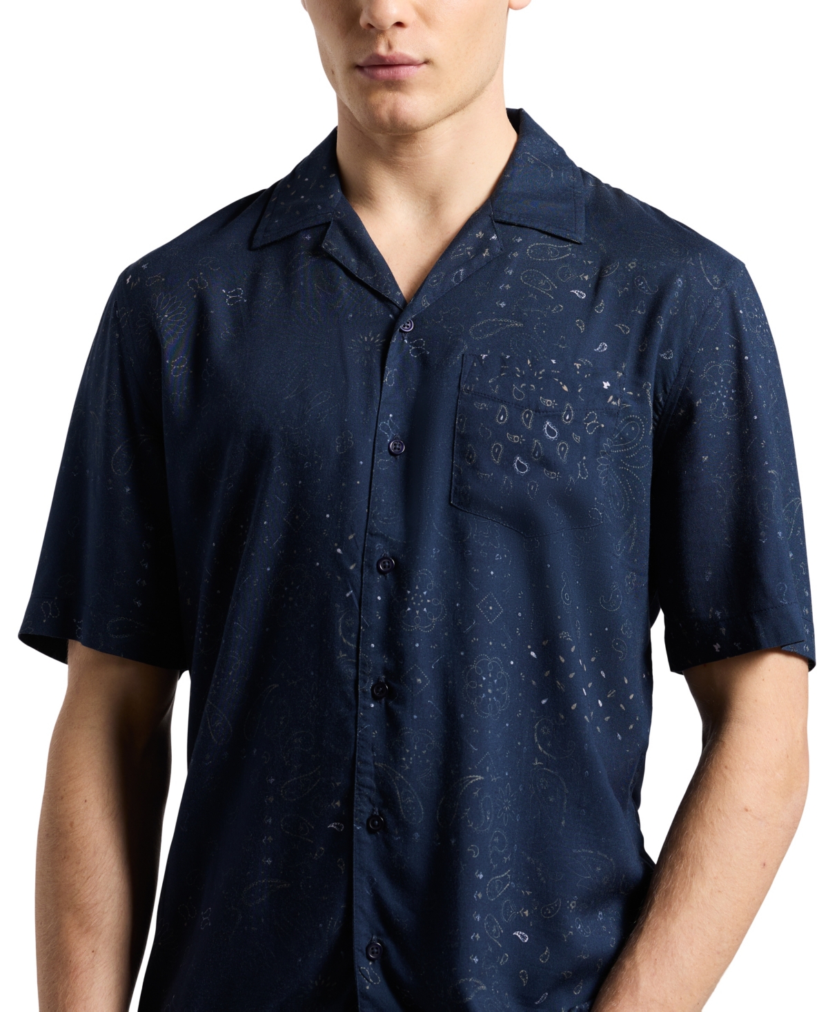 Buffalo David Bitton Men's Lightweight Short Sleeve Button Up Bandana Print Camp Shirt In Whale