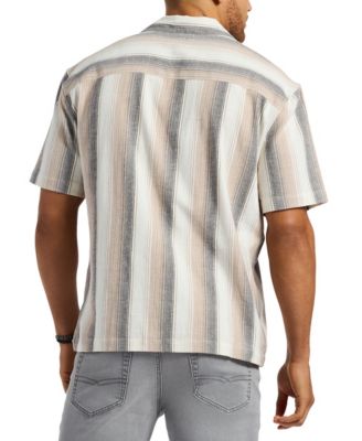 Men's Short Sleeve Striped Button Up Camp Shirt