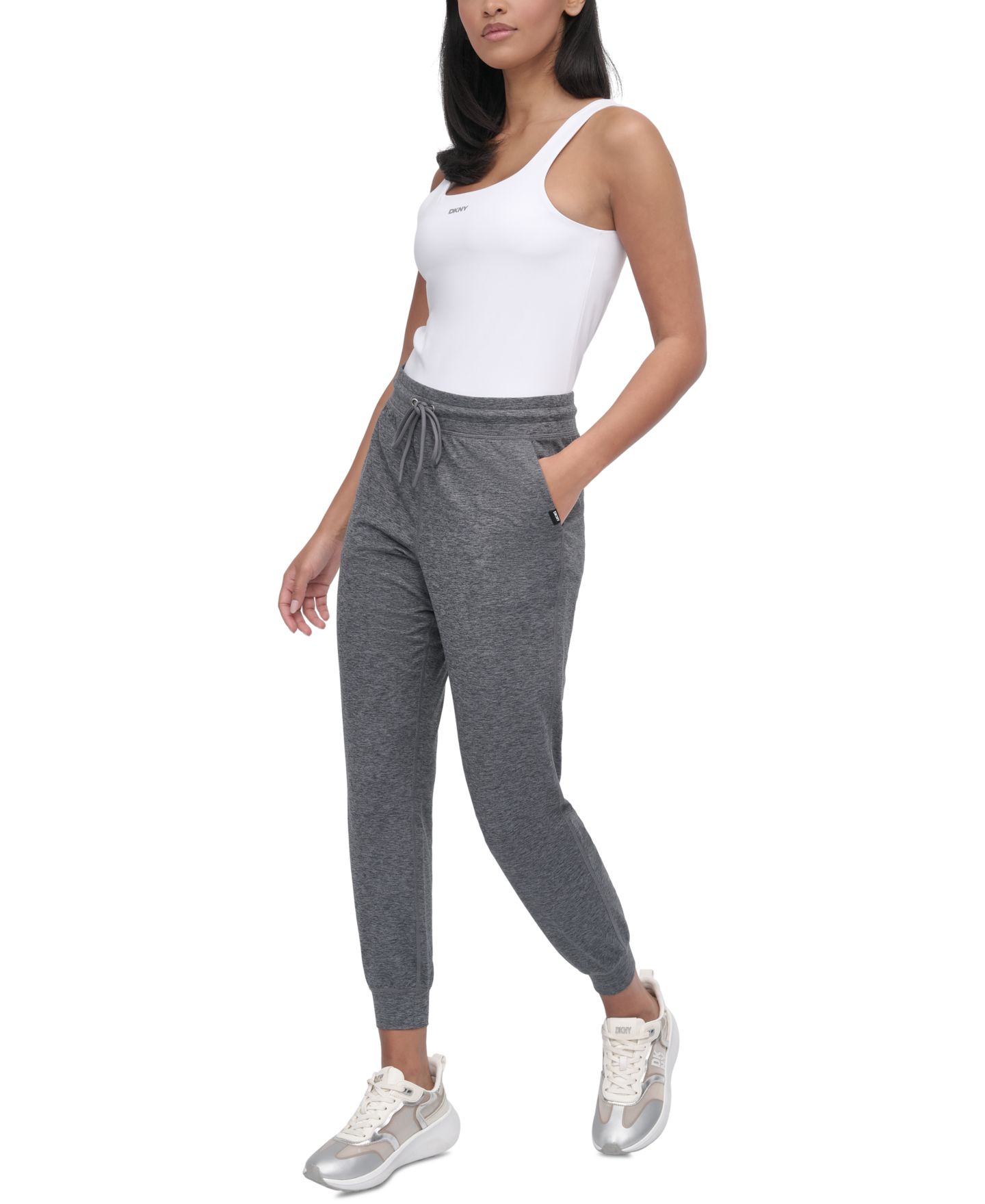 Женские брюки DKNY Spacedye High-Waist Fitted Slim, цвет: Чёрный — фото 3
