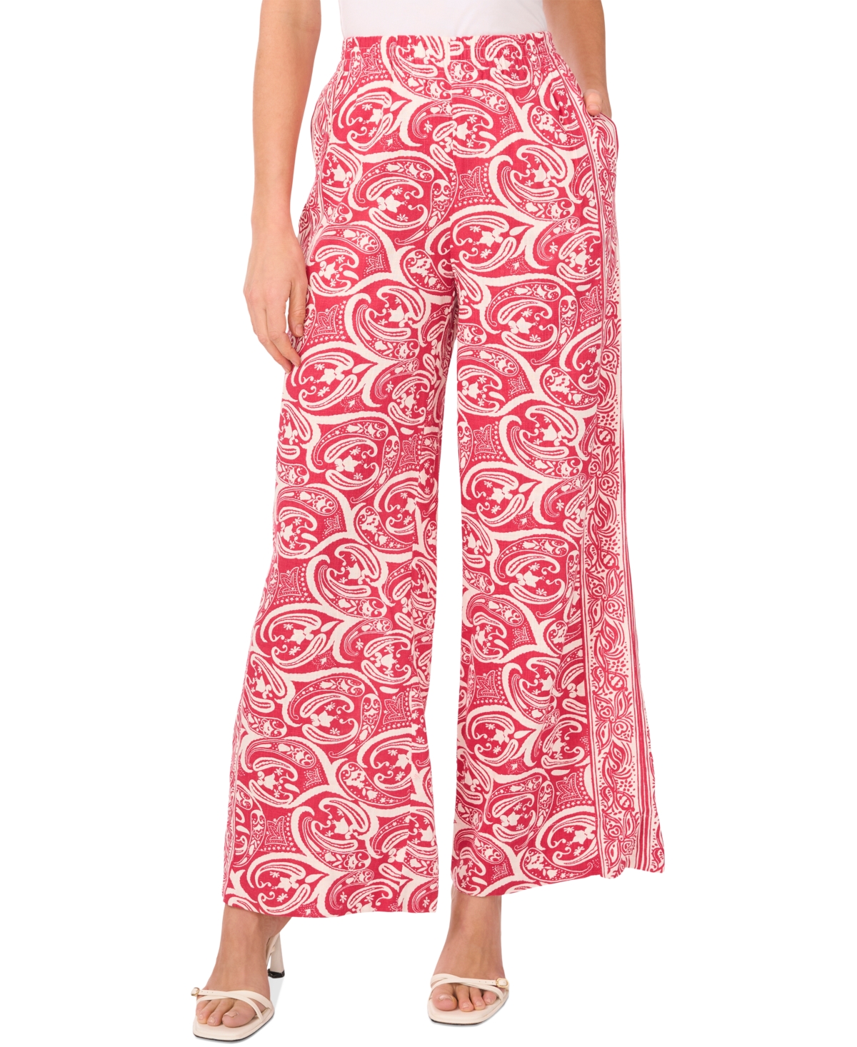 Women's Printed Wide-Leg Pull-On Pants - Magenta