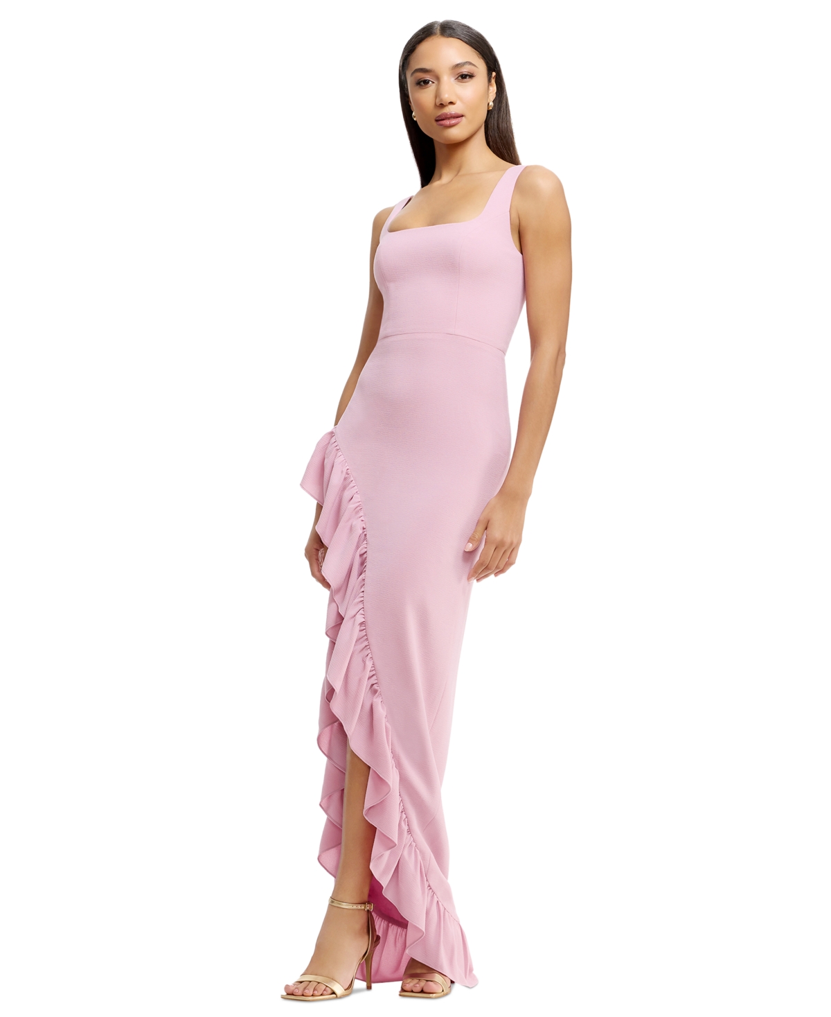 DRESS THE POPULATION WOMEN'S CHARLENE RUFFLED HIGH-LOW GOWN 
