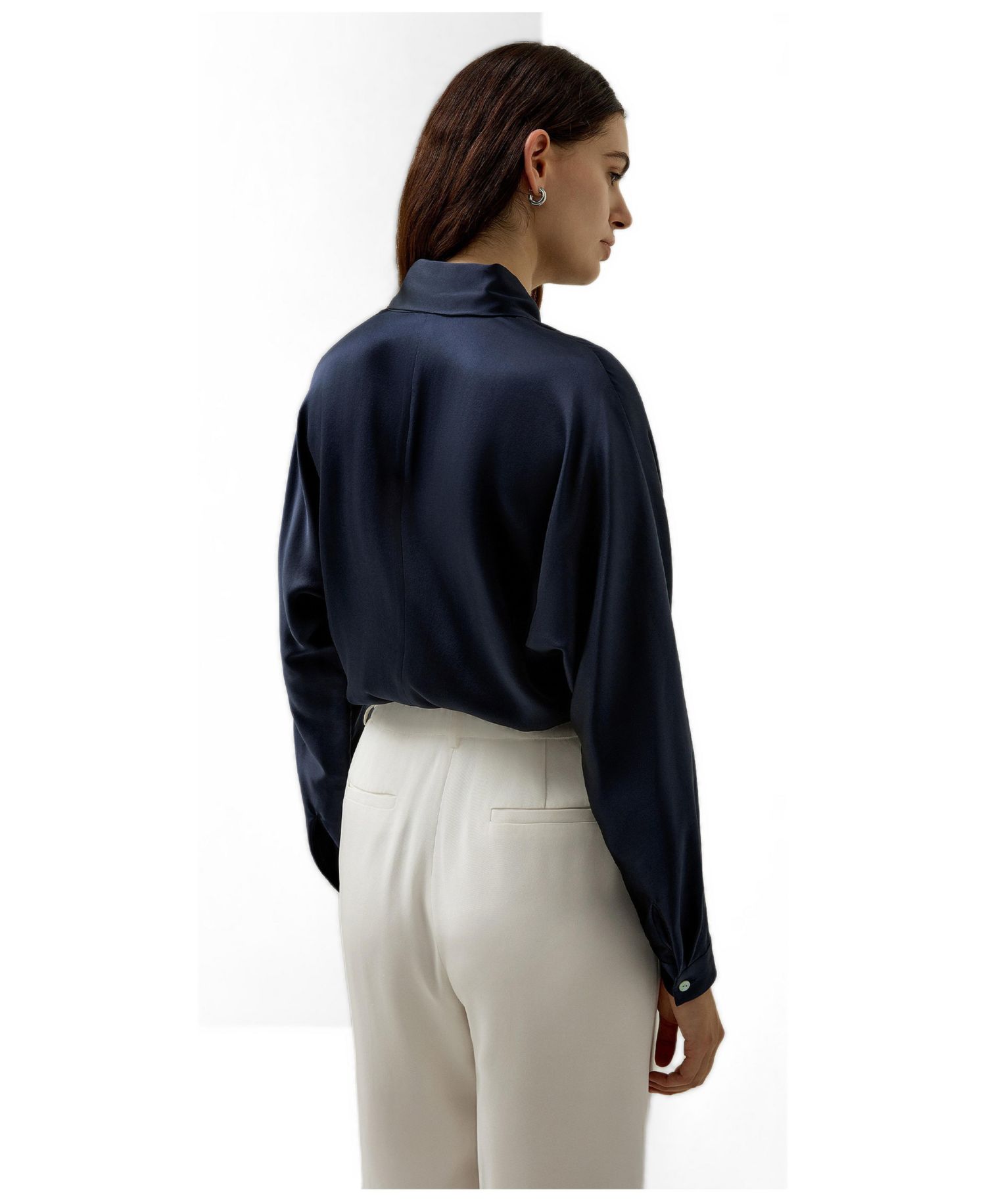 Women's Batwing Silk Top with Adjustable Neck Tie