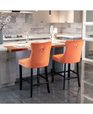 Set of 2 Velvet Counter Height Stools, 26.3" Button Tufted Upholstered Kitchen Island Chairs with Back