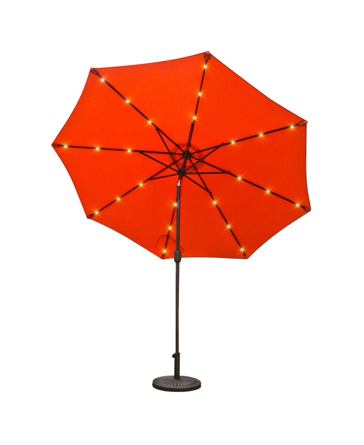 9ft Patio Umbrella Outdoor Market 32 Led Solar Umbrella with Tilt and Crank(Orange Red) - Orange red