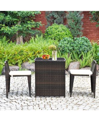 3 PCS Cushioned Wicker Patio Furniture Set Seat Sofa Outdoor No Assembly