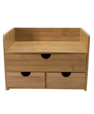 3-Tier Bamboo Desk Organizer Countertop Organization and Storage with 3 Drawers declutter Office, Makeup Vanity and more