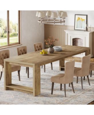 86.61-Inch Dining Table for 6-8, Farmhouse Narrow Kitchen Table with Wood Pedestal Base, Extra Long Rectangular Dinner Table, Natural Oak