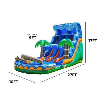 17  Tall Jungle Falls Inflatable Dual Lane Water Slide with Detachable Pool, Tall Seating Height, Commercial Grade, PVC Vinyl, Outdoor Backyard, Summer Fun, Blow Up, Water Park, (Blower Included)