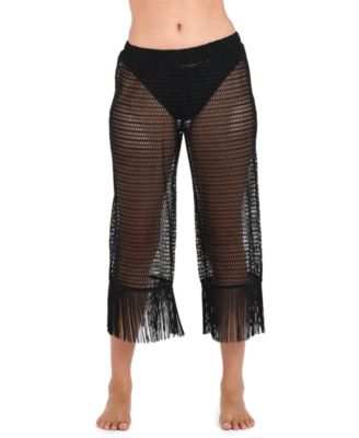 La Blanca - Women's Mesh Fringed Cropped Cover-Up Pants