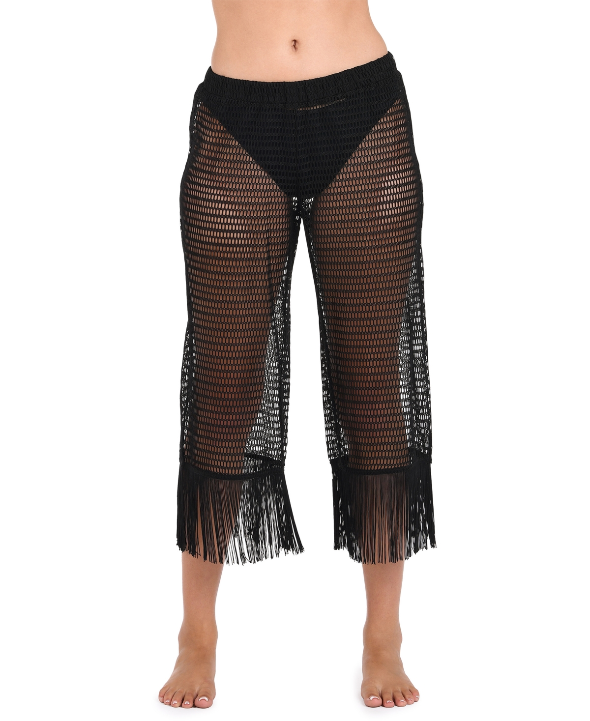 La Blanca Women's Mesh Fringed Cropped Cover-up Pants