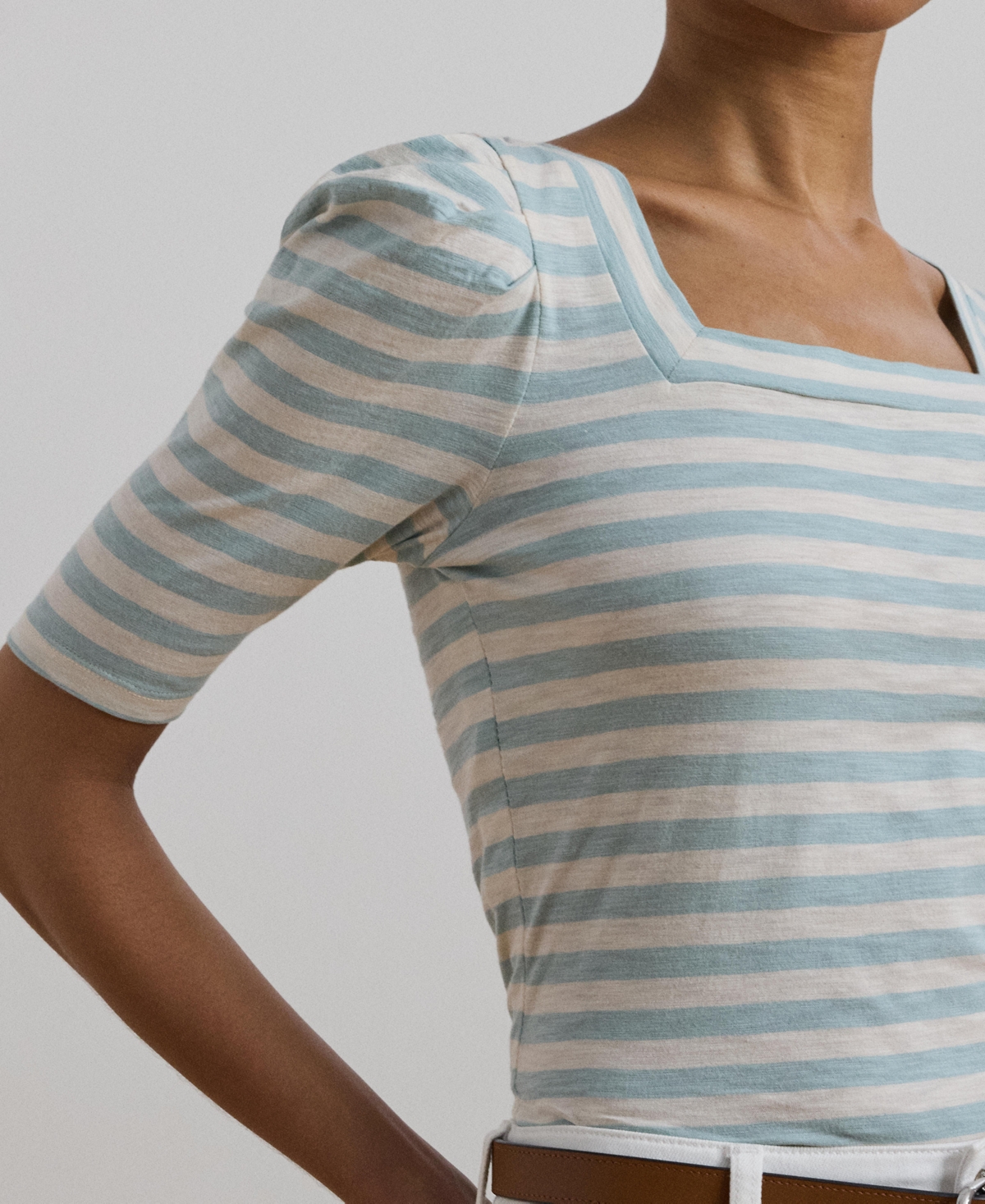 RALPH LAUREN WOMEN'S STRIPED COTTON JERSEY PUFF-SLEEVE TEE 
