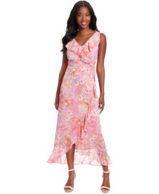 London Times - Petite Short-Sleeve Chiffon Maxi Dress