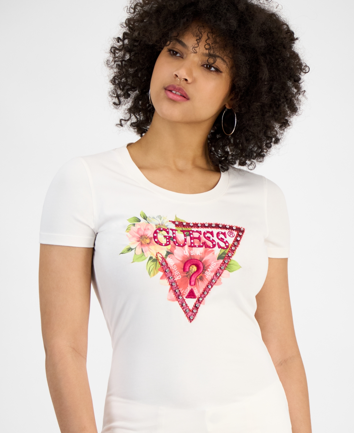 GUESS WOMEN'S RHINESTONE LOGO T-SHIRT 