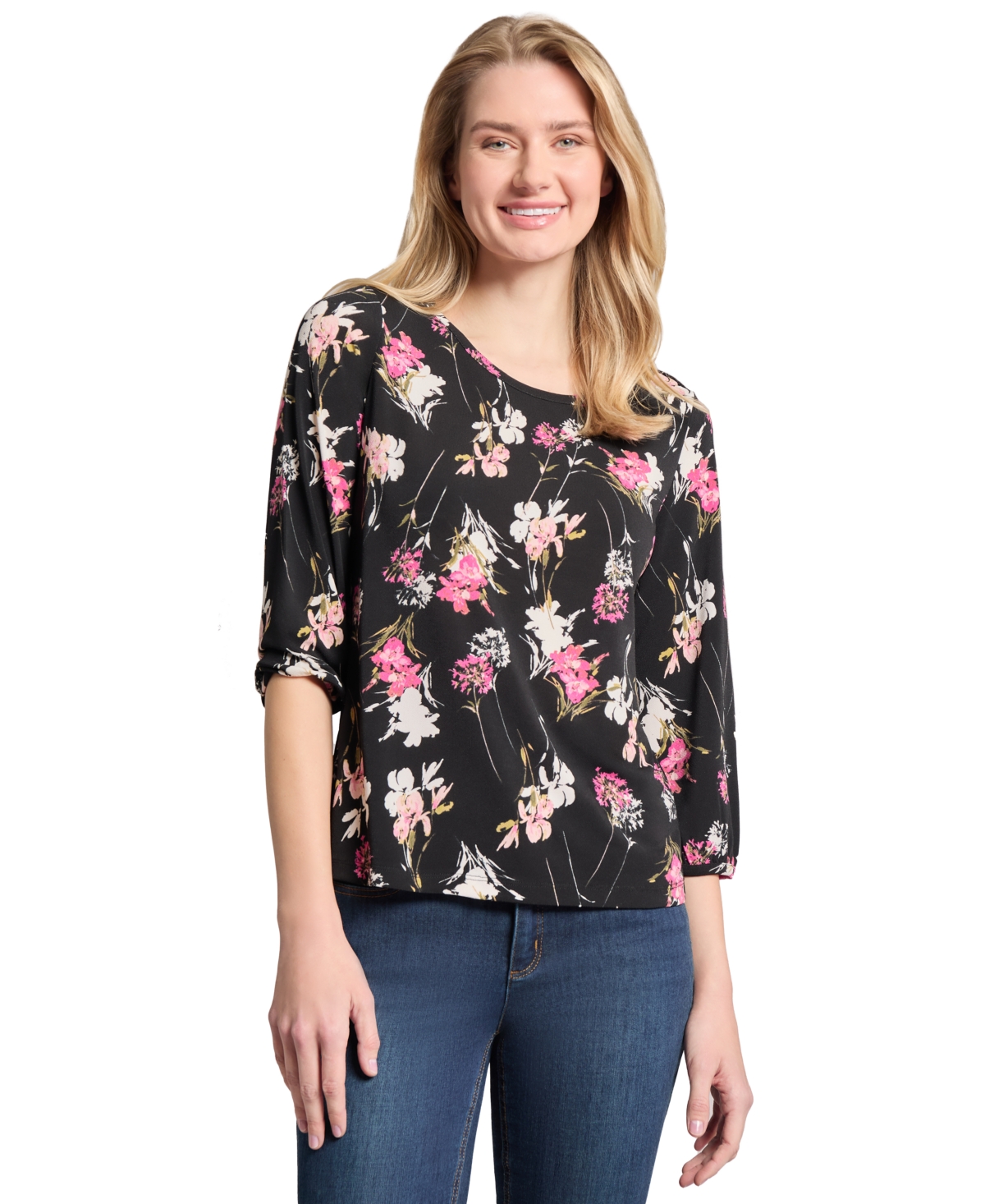 Women's Floral Print 3/4-Sleeve Top - Jones Black