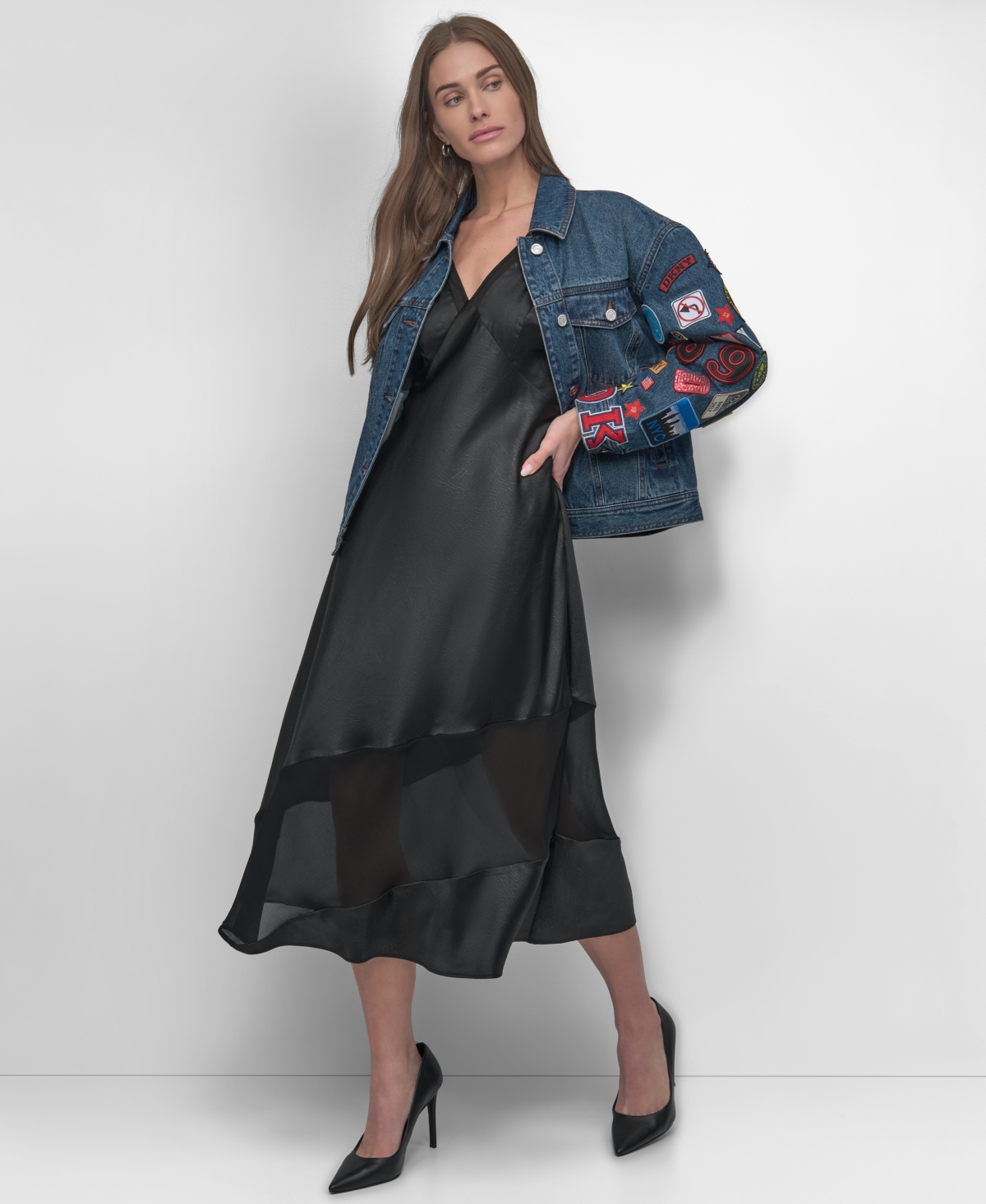 Shop Dkny Women's Patchwork Denim Jacket In Ludlow Wash