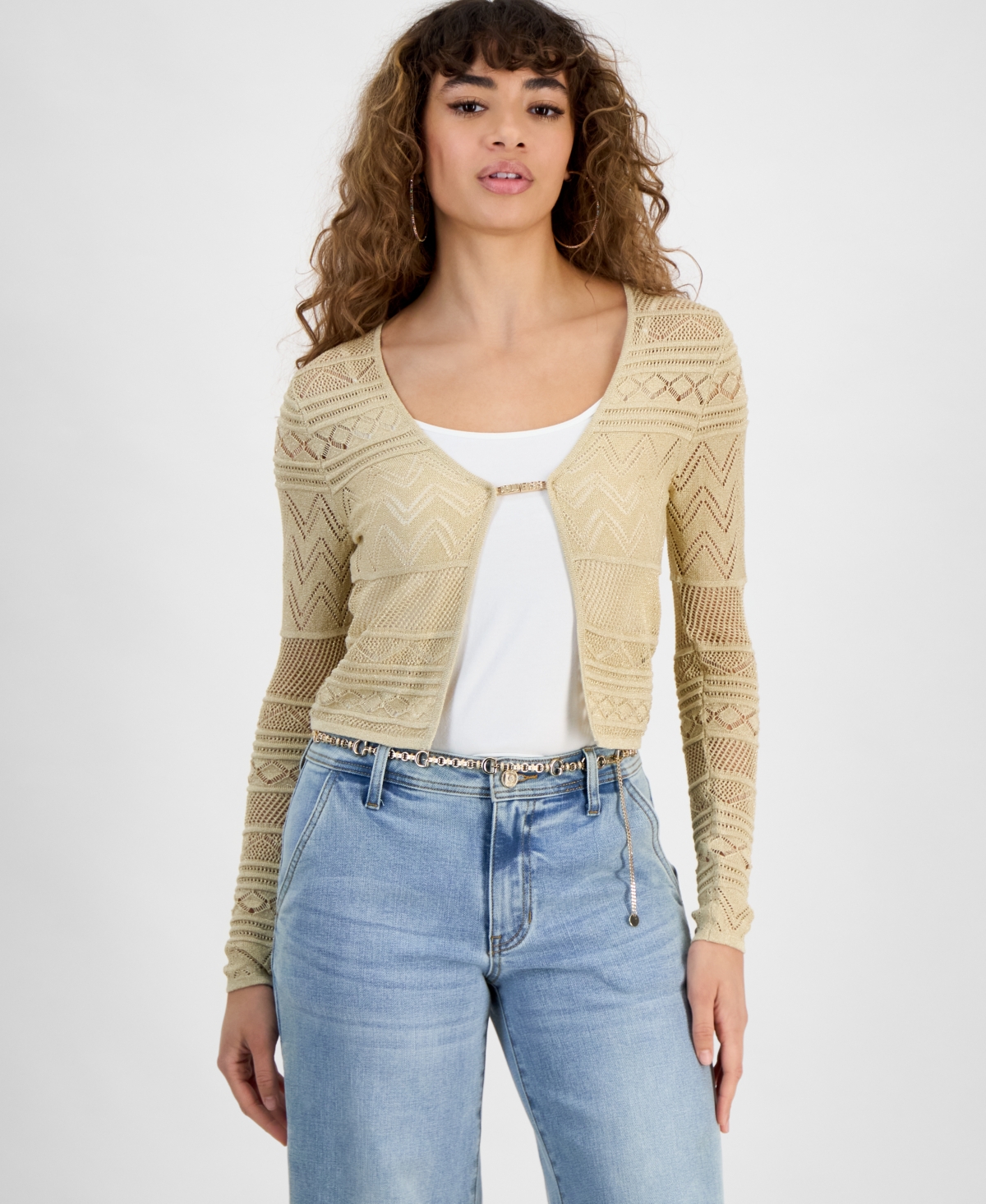 Guess Women's Nellie Metallic Cardigan In Gold Lurex