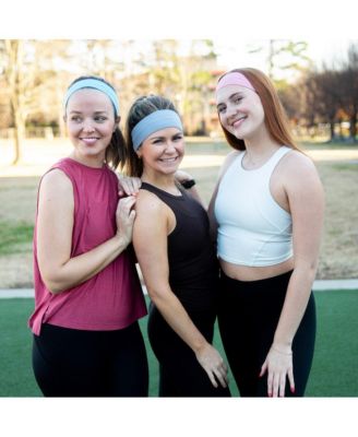 Women's Pack of Wide Training Headbands - Blue + Grey + Pink