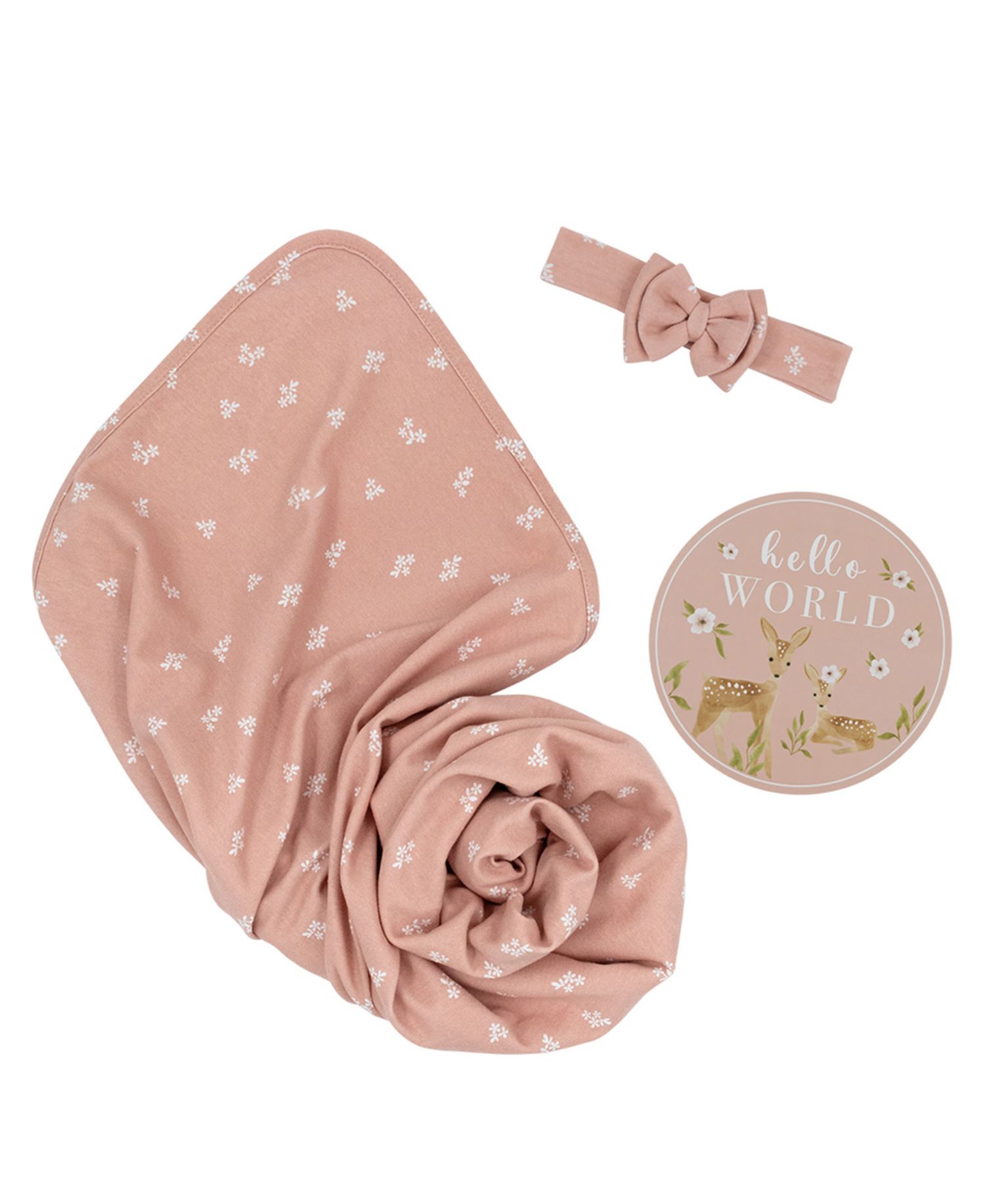 Baby Girls 3-Piece Dusty Rose Print Hello World Gift Set